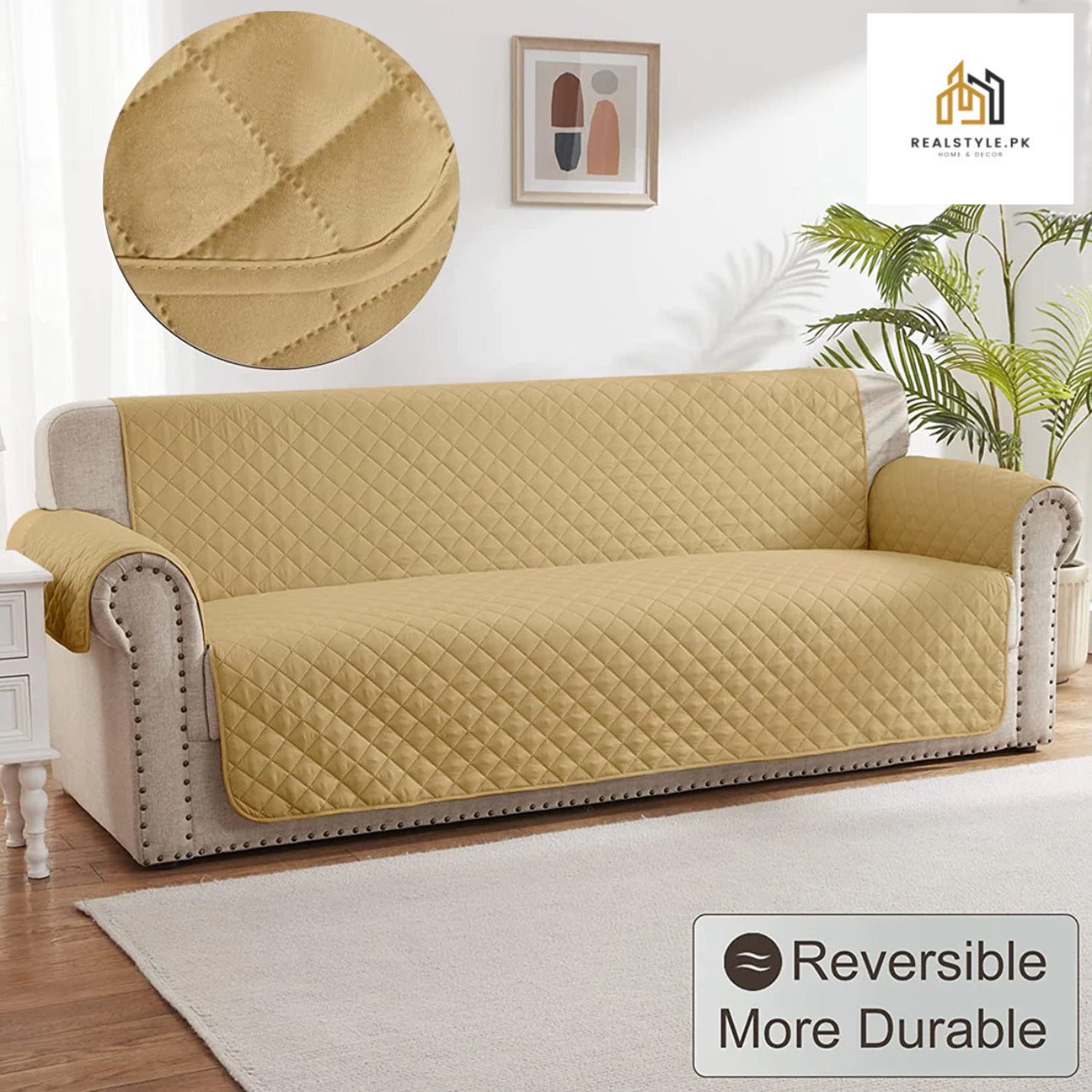 Quilted Sofa Cover - Beige Skin