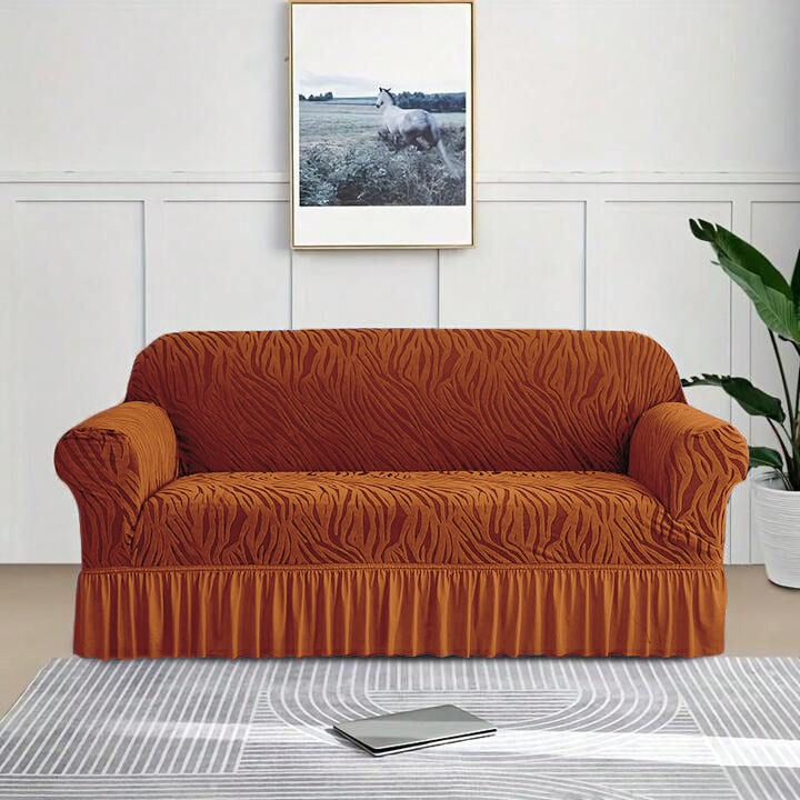 Zebra Velvet Sofa Covers - Copper ( Brown )