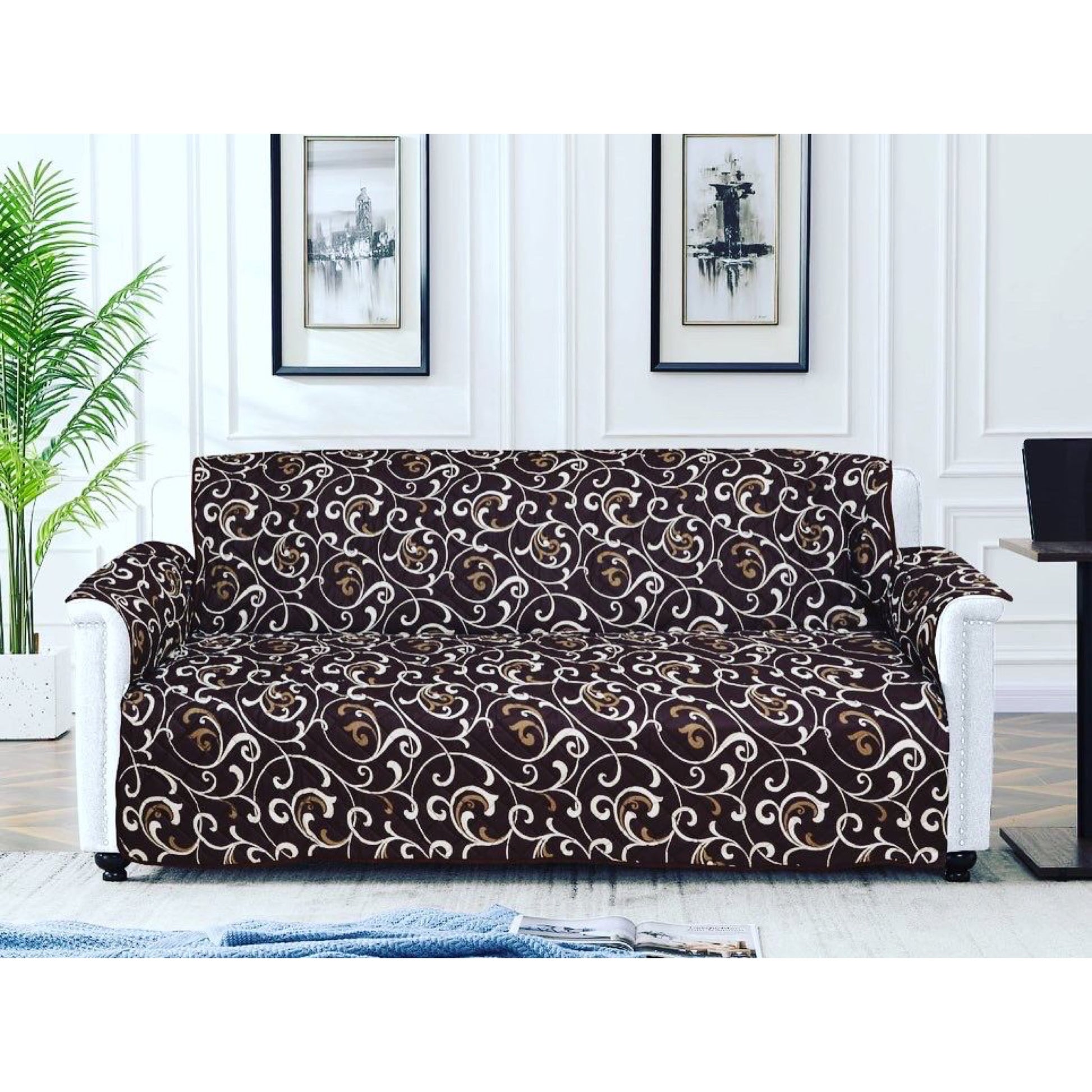 Printed Sofa Cover - Brown