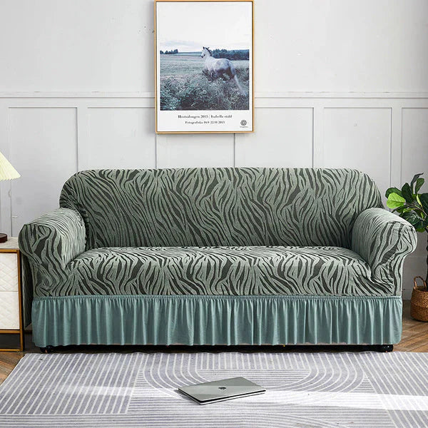 Zebra Velvet Sofa Covers - Green