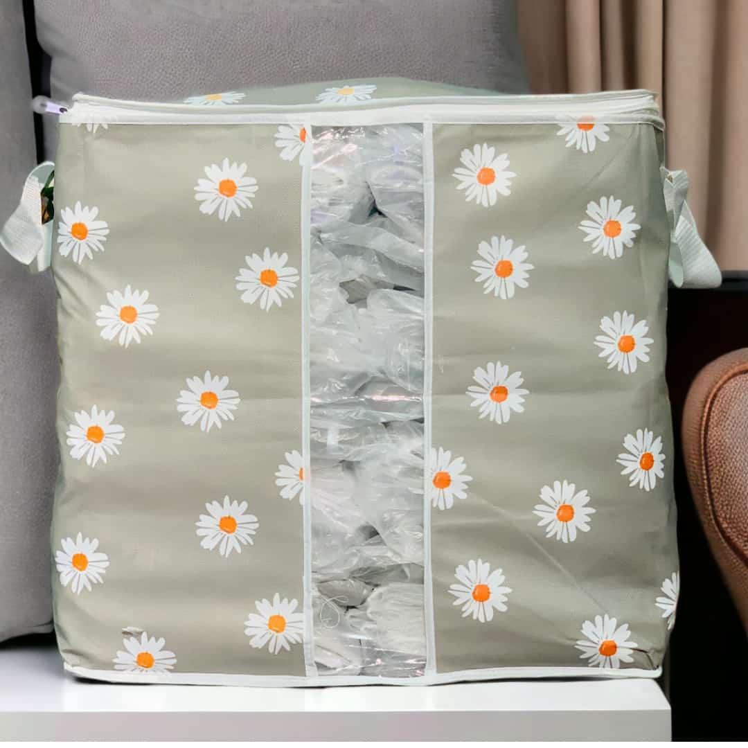 Printed Multipurpose Storage Bag - Daisy Flower Grey