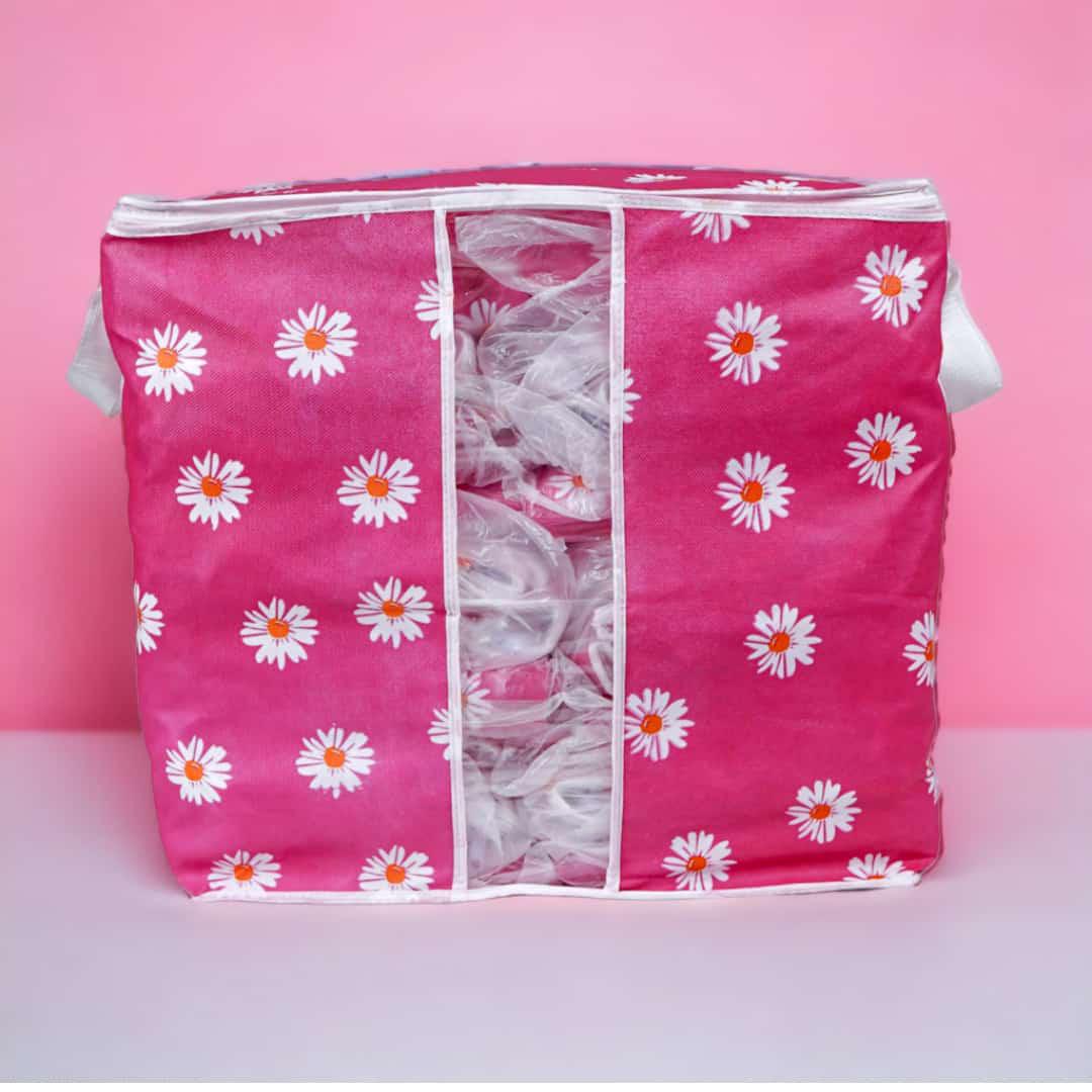 Printed Multipurpose Storage Bag - Daisy Flower Pink