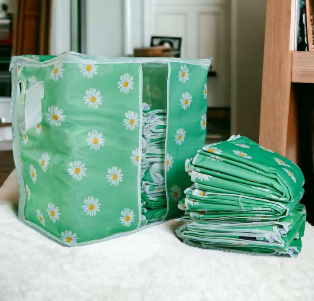 Printed Multipurpose Storage Bag - Daisy Flower Green