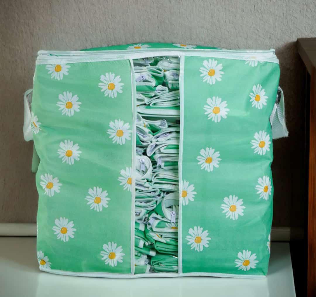 Printed Multipurpose Storage Bag - Daisy Flower Green