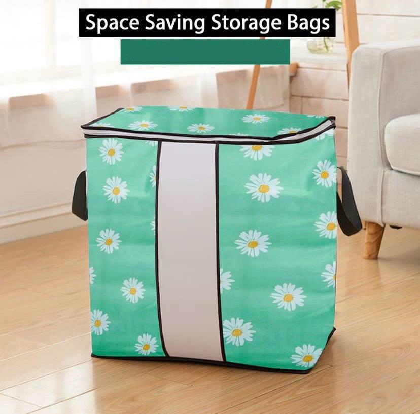 Printed Multipurpose Storage Bag - Daisy Flower Green