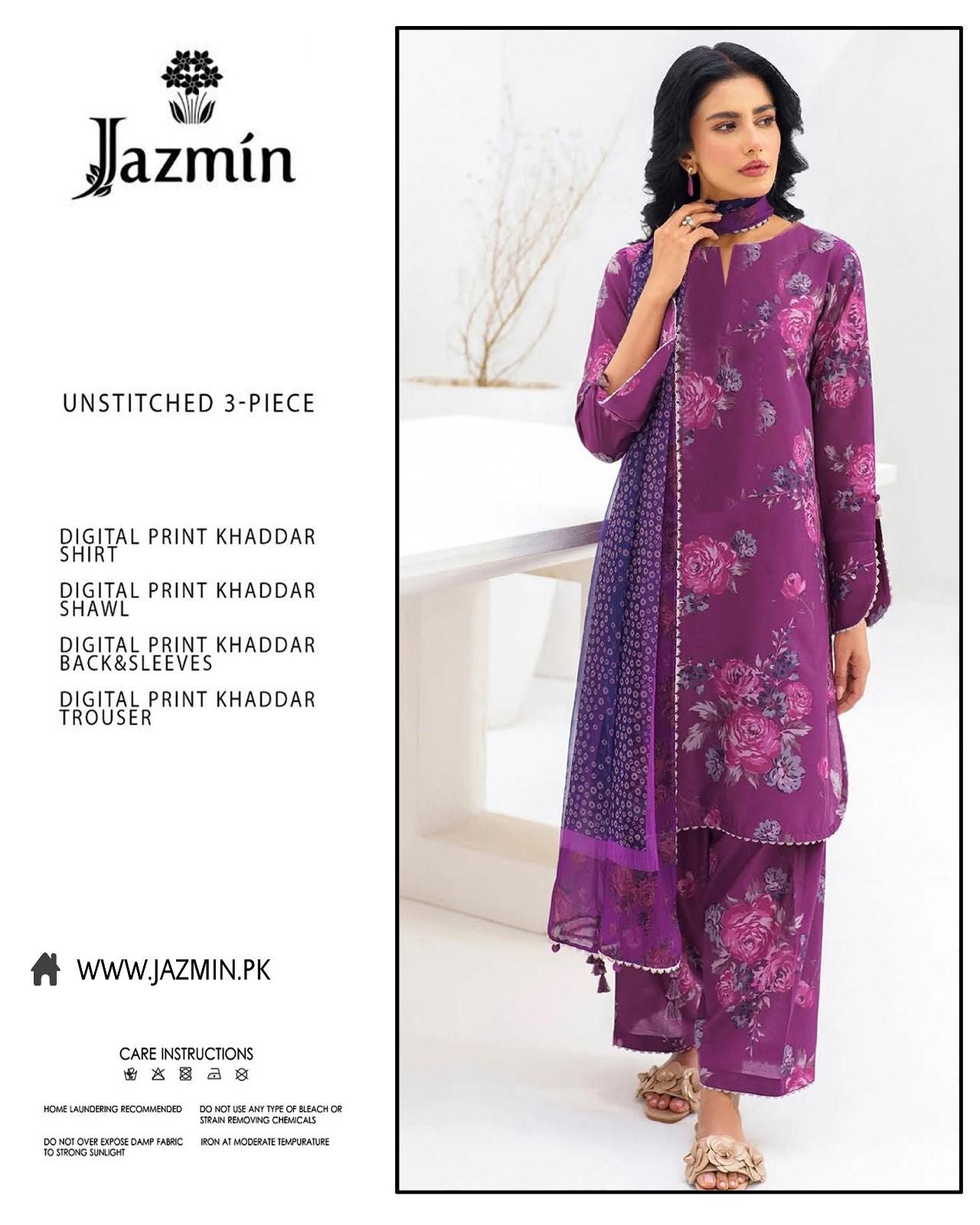 Jazmin 3-piece khaddar Unstiched Digital Print