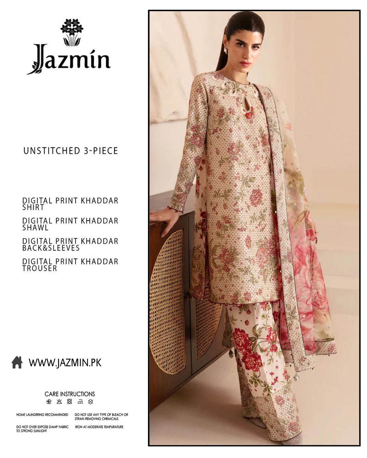 Jazmin 3-piece khaddar Unstiched Digital Print