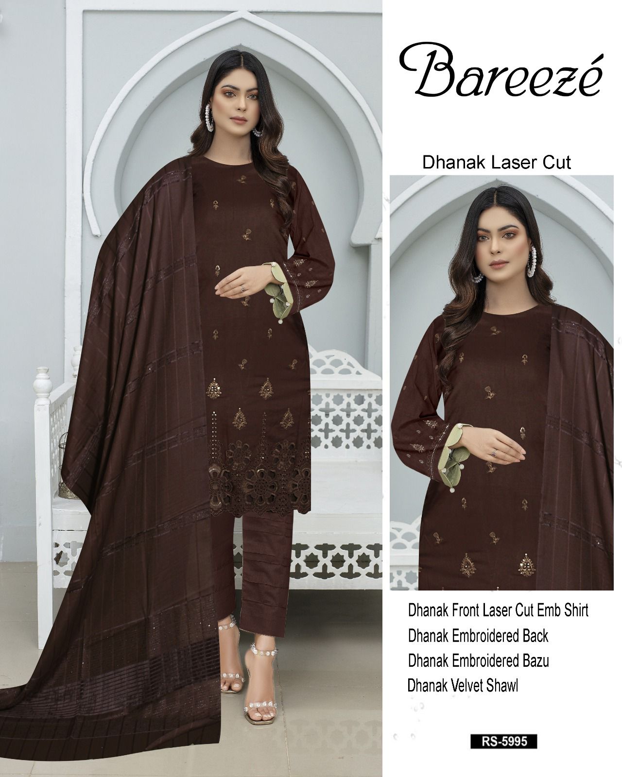 Bareeze Embroided 3-piece Laser Cut Dhanak Unstiched