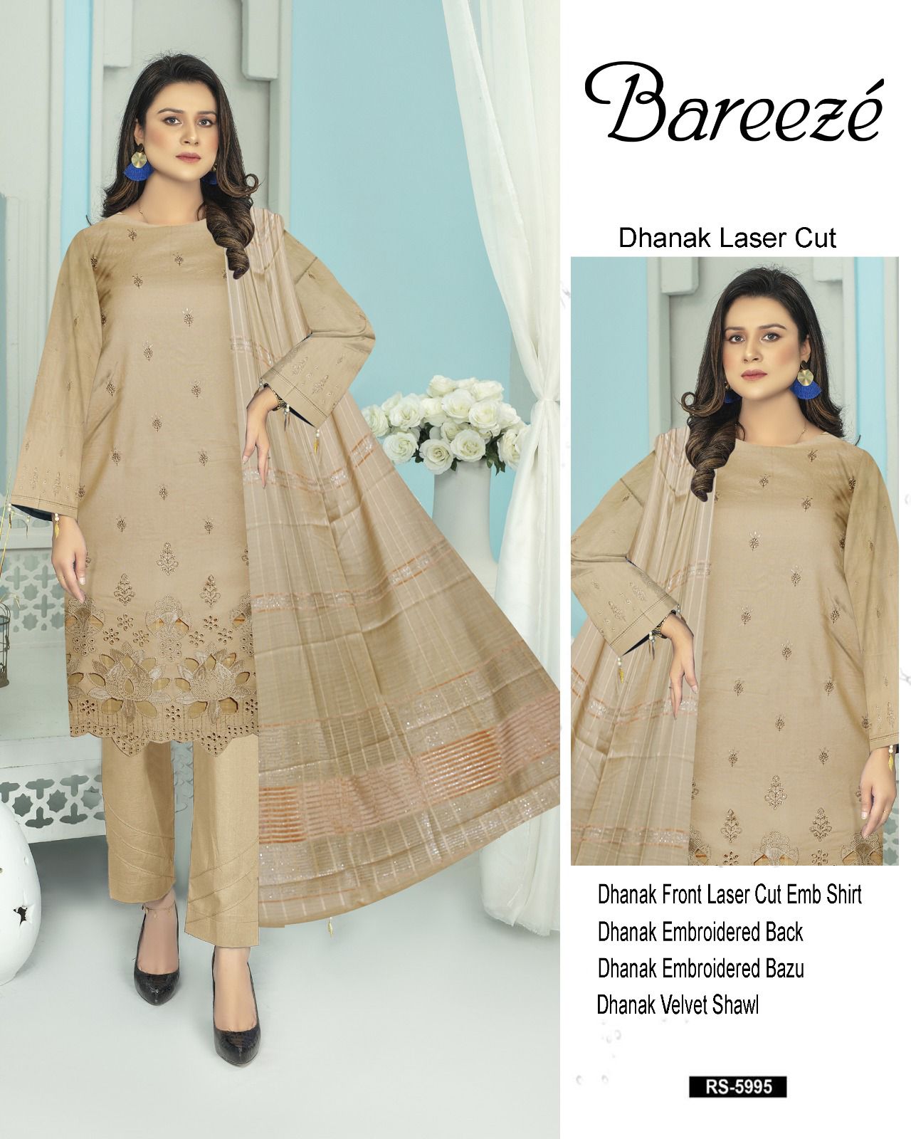 Bareeze Embroided 3-piece Laser Cut Dhanak Unstiched