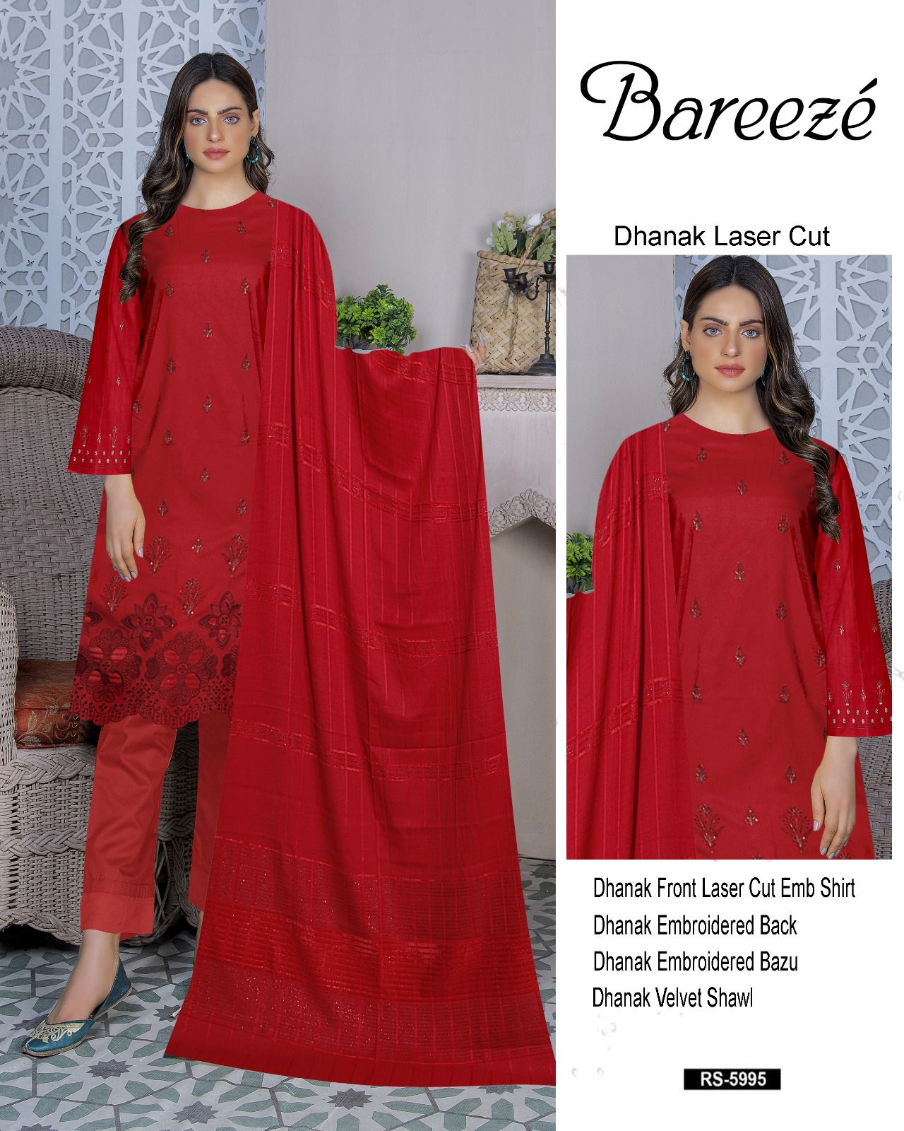 Bareeze Embroided 3-piece Laser Cut Dhanak Unstiched