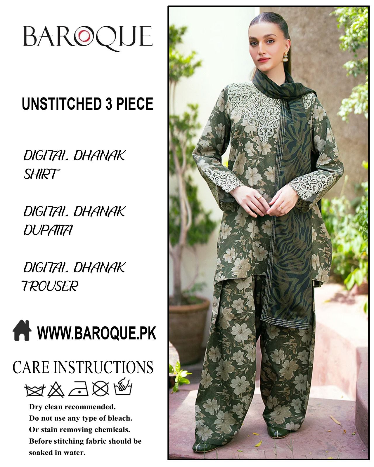 Baroque 3-piece Dhanak Unstiched Digital Print