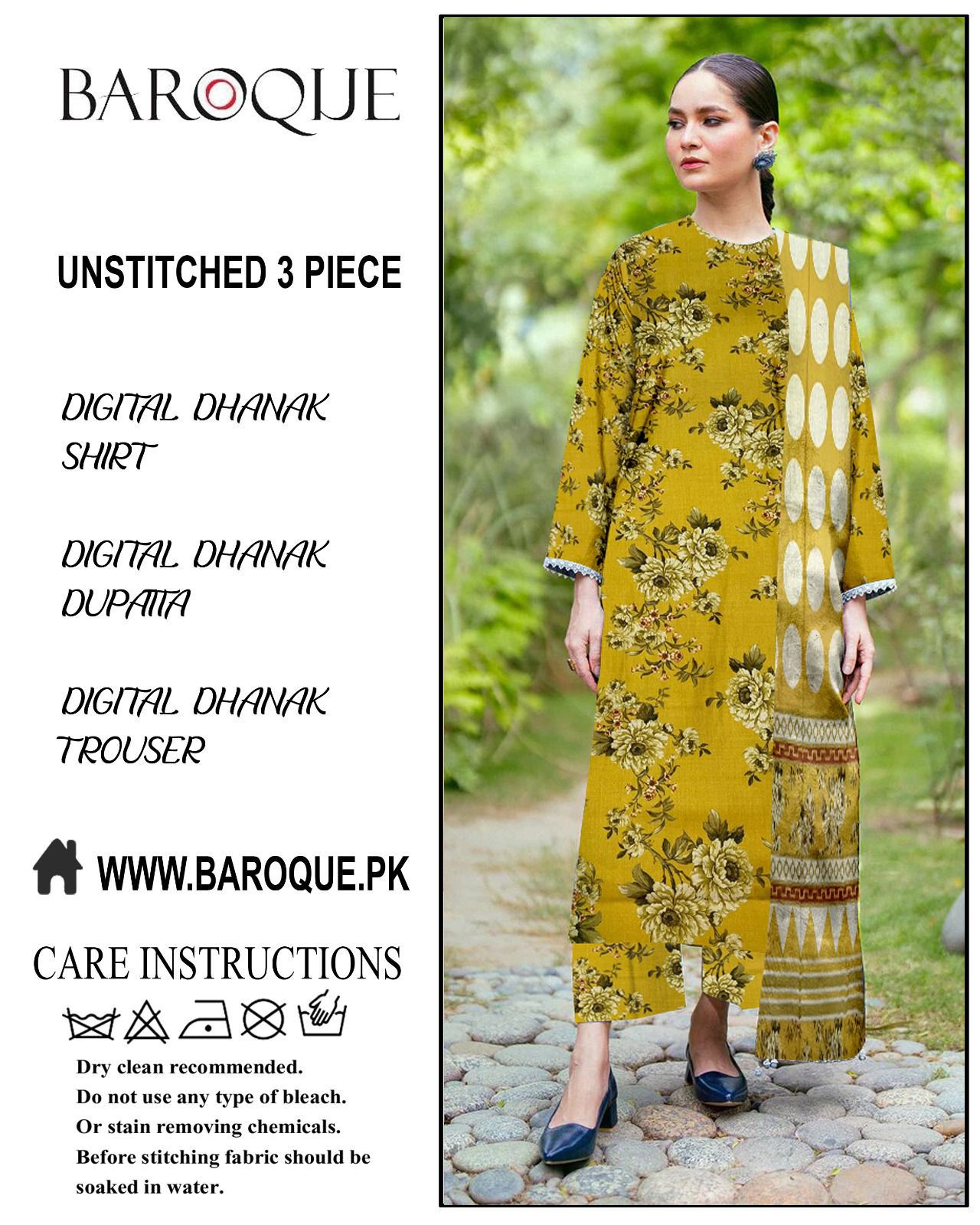 Baroque 3-piece Dhanak Unstiched Digital Print