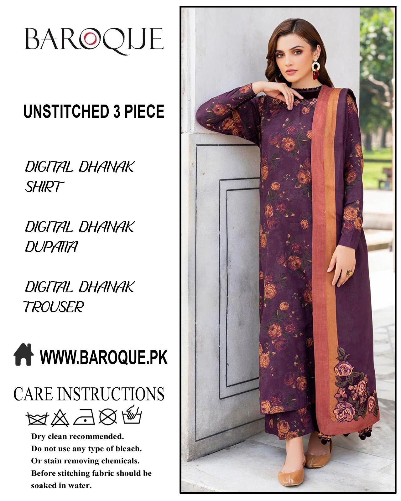 Baroque 3-piece Dhanak Unstiched Digital Print